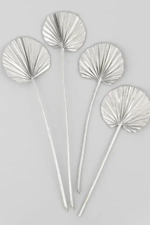 4 feuilles de palme rondes argentées Promotion
